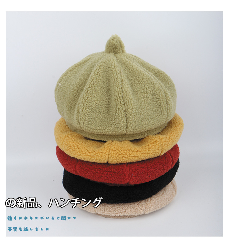 Teddy Fleece Pumpkin Nuevo Color Puro Salvaje Corea Octogonal Boina Para Damas display picture 1