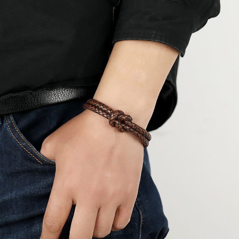 retro woven leather  stainless steel  magnet buckle menu0027s bracelet