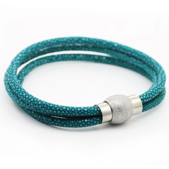 Professional Design DIY Pure Hand Adhesive Devil Fish Skin Round Rope Bracelet 4mm*20cm Stainless Steel Leather Bracelet