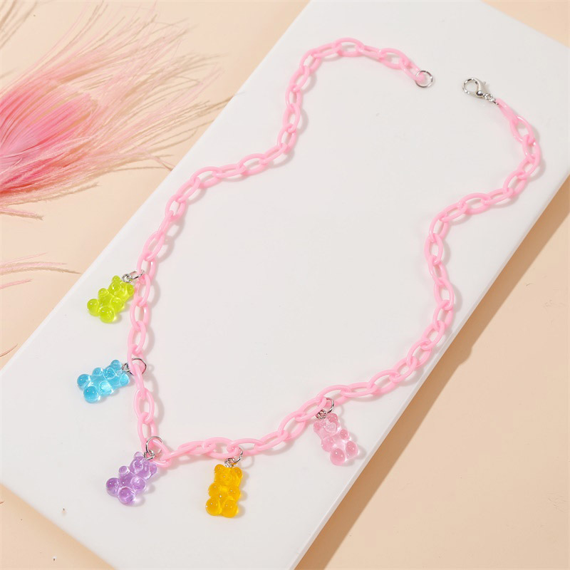 exaggerated cute bear transparent resin pendant long necklace