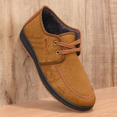 Old Beijing Cotton Shoes Men's Casual Shoes Autumn/Winter Laced Fleece Warm Dad Shoes Driving Shoes Spring Cotton Shoes Cowhide