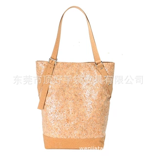 欧美风时尚镀银软木手提包 环保大容量cork购物袋 cork handbag