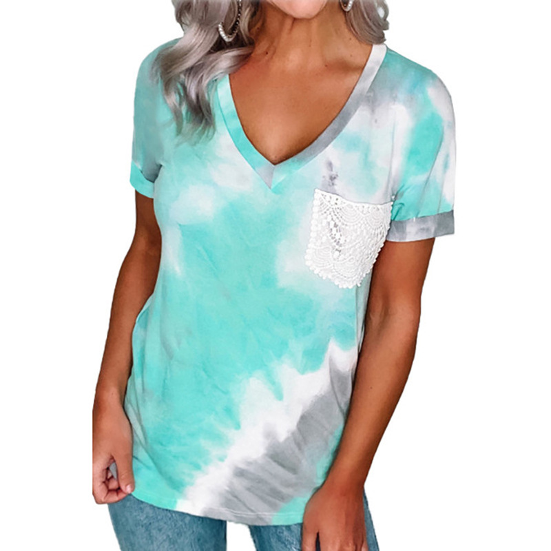 printing V-neck short-sleeved ladies top  NSKX5961