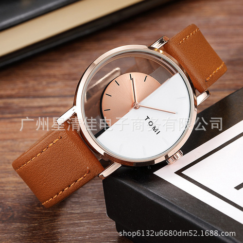 TOMI special rice hollow design half-side see-through unisex watch belt neutral casual fashion quartz watch