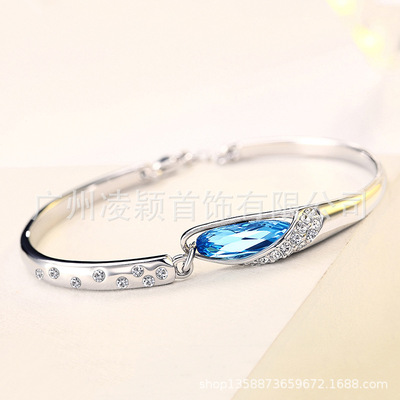高版本十二星座手链女手镯韩版时尚首饰施家玻璃鞋蓝色水晶手环|ms