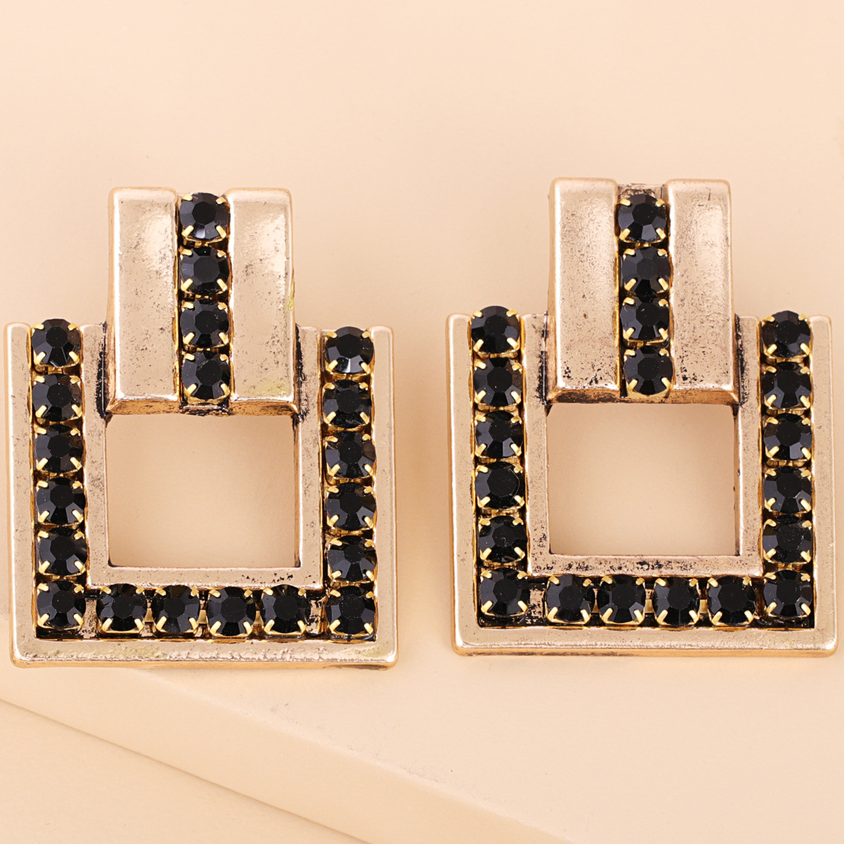 Exaggerated  Square Alloy Diamond-studded Glass Earrings display picture 20