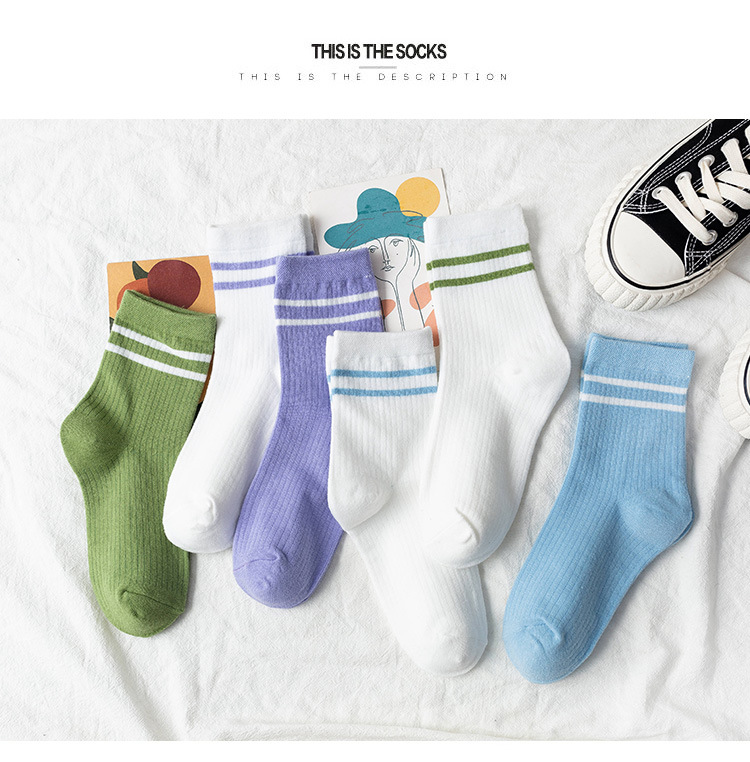 Socks Ladies Two-bar Trend Socks Cute Spring And Summer Middle Tube Pure Cotton Socks display picture 2