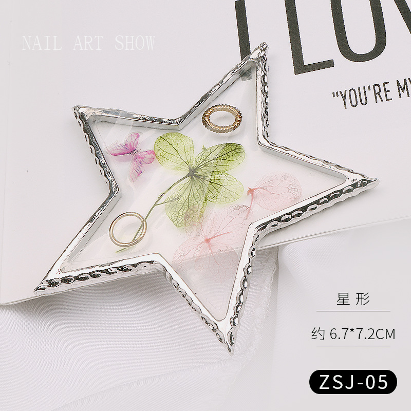 Nail ágata transparente resina borde dorado flor seca Shell lentejuelas mariposa Pentagram amor paleta placa herramienta de la joyería