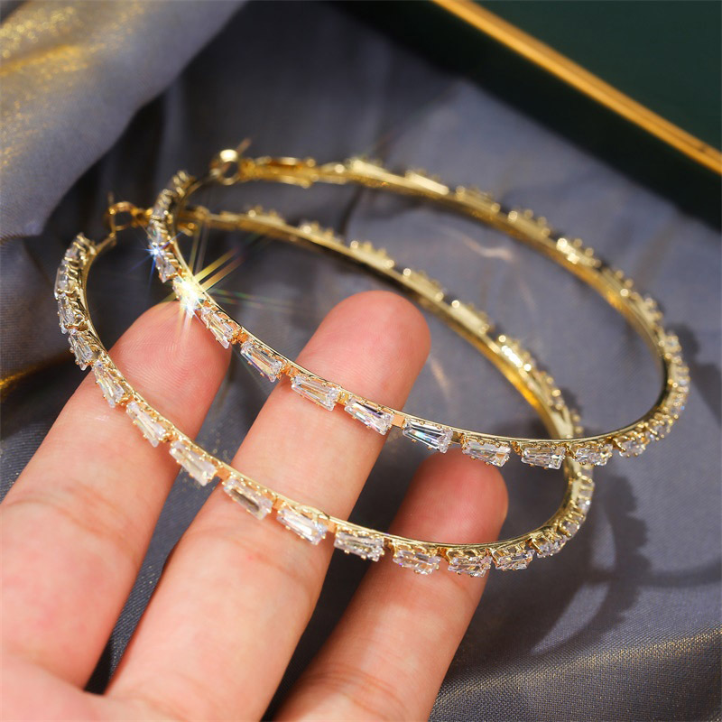 Exaggerated Large Round Zircon Earrings Earrings Fashion Women's Diamond Hoop Earrings display picture 3