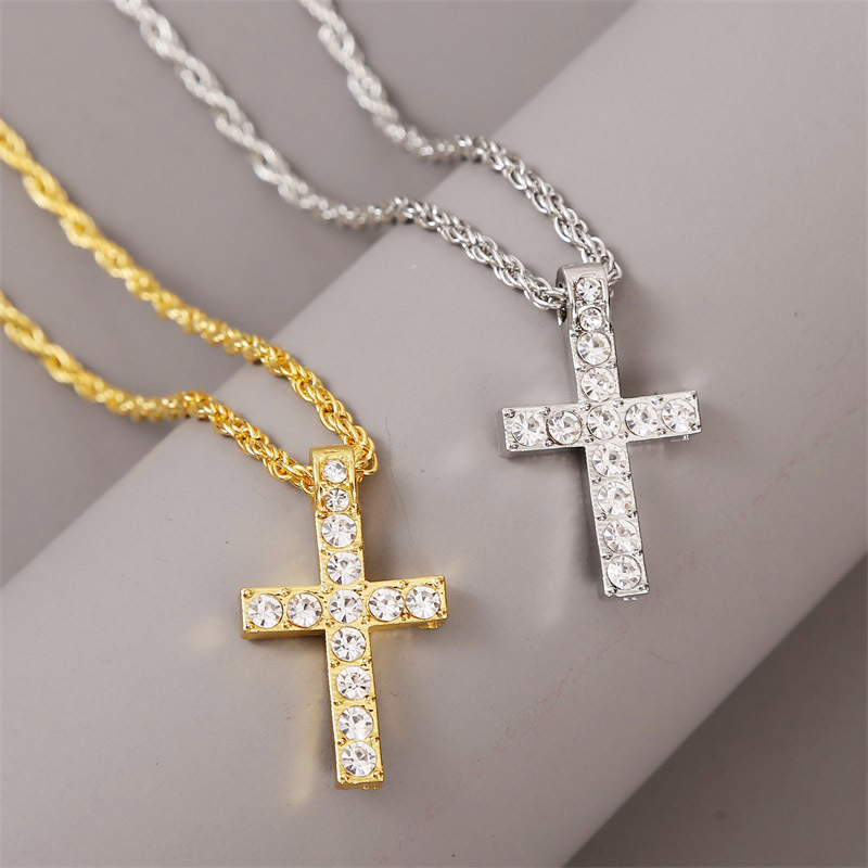 exaggerated hip hop cross necklace creative hip-hop rhinestone pendant jewelry wholesale nihaojewelr