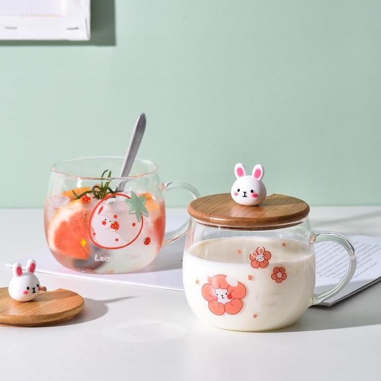Taza creativa personalizada regalo de dibujos animados lindo conejo muñeca vidrio transparente resistente a altas temperaturas agua taza limón