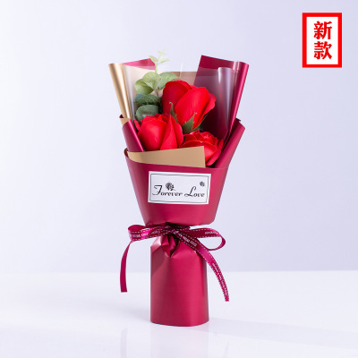 超美3朵玫瑰香皂花束太阳花康乃馨花束礼盒情人38节活动小礼品|ru