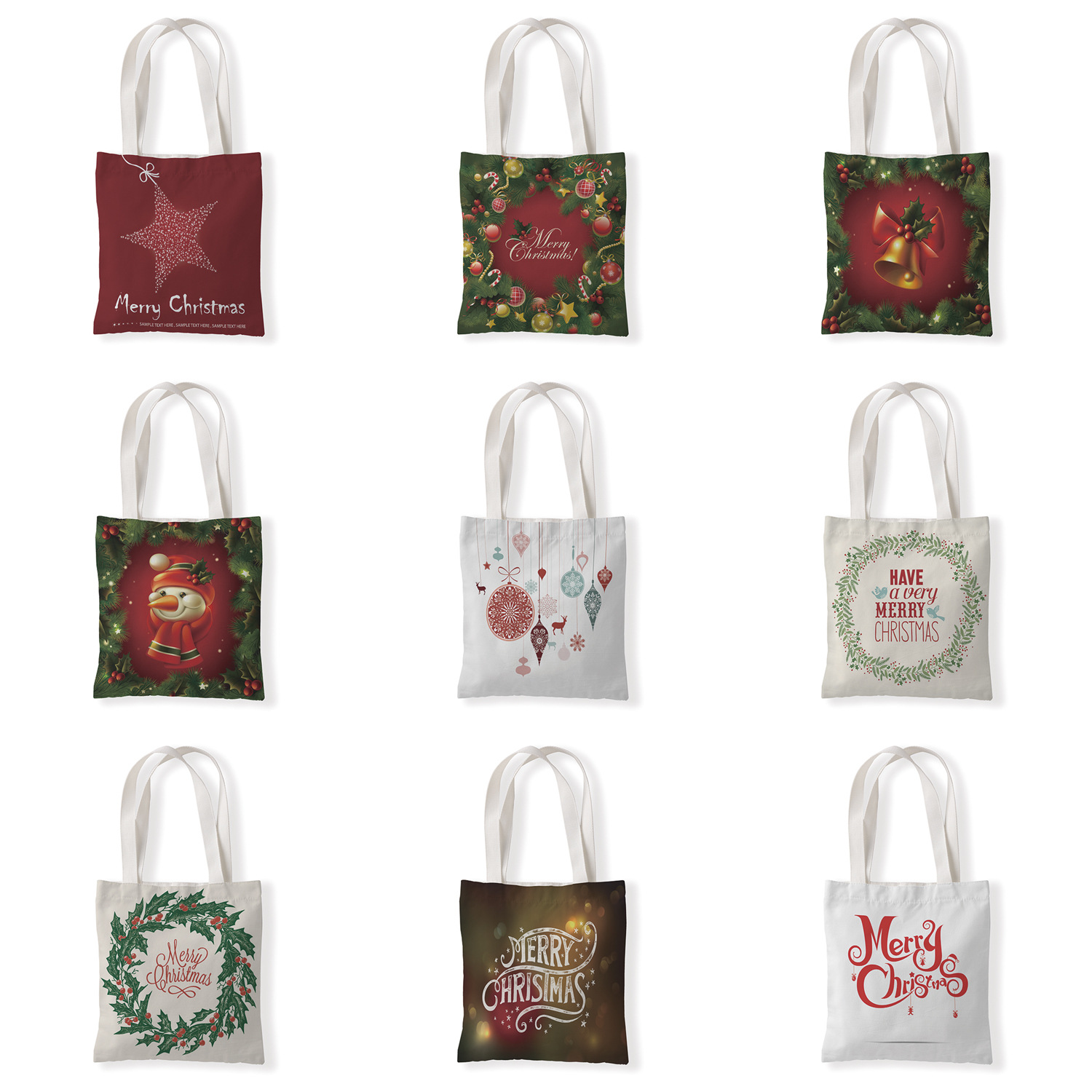 圣诞节老人铃铛帆布材质单肩袋学生手拎包休闲零钱袋购物袋百搭包