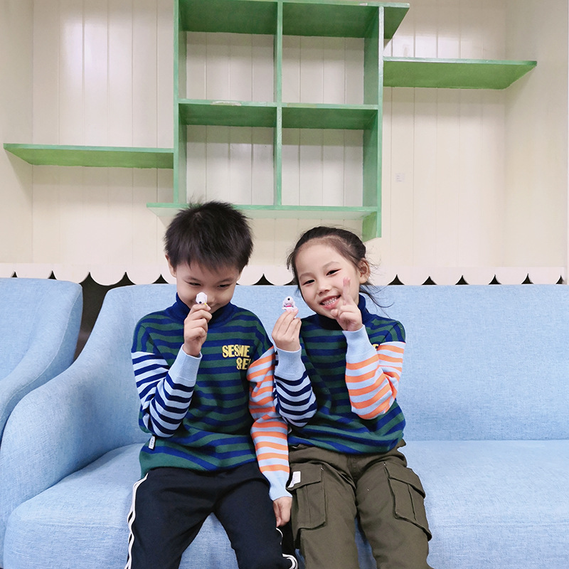 2020秋冬装新款儿童卡通高领毛衣条纹打底衫包芯纱毛衣针织|ms