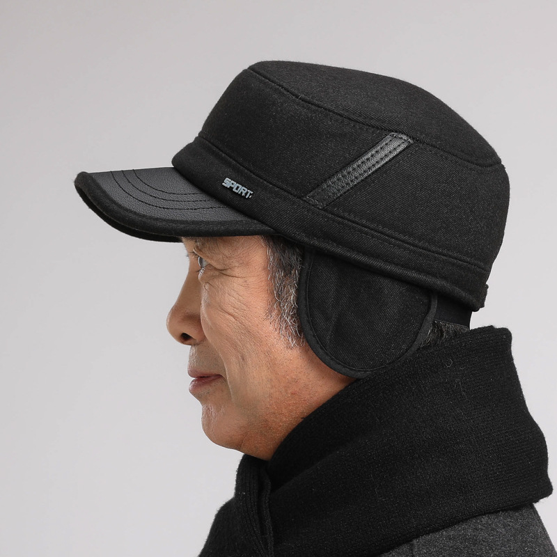 Cappelli da uomo di mezza età in inverno, papà piatto con protezione per le orecchie, anziani per il calore autunnale e invernale, nonno vecchio_voghion.com