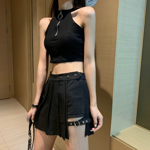  Summer Pleated Skirt Short Skirt Women High-Waist A-Line Slimming Bustier Fashionable Polka Dot Asymmetrical Hemline Dress Ins Trend