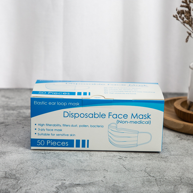 一次性口罩纸盒定做 白卡纸翻盖折叠盒 彩色印刷口罩盒定制
