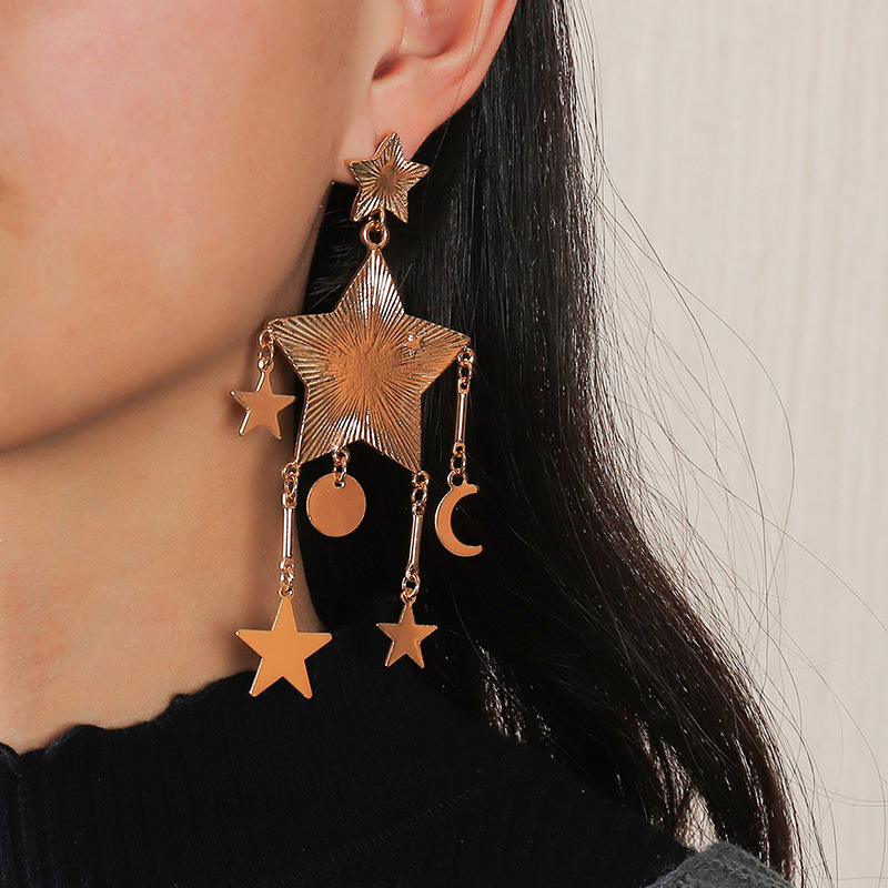 Pendientes De Luna De Estrella De Metal Asimétrico De Moda display picture 2