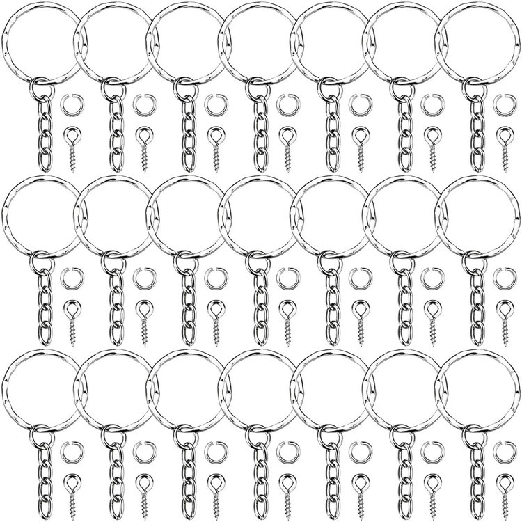 50个套装 diy配件钥匙圈 麻花圆形钥匙环带链条开口环螺丝钉包挂