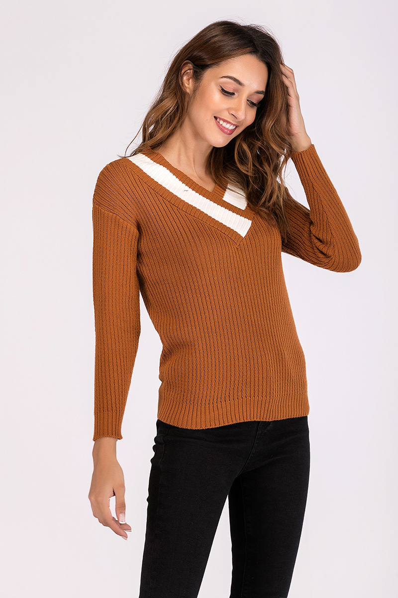 long-sleeved v-neck pullover loose sweater NSCX8099