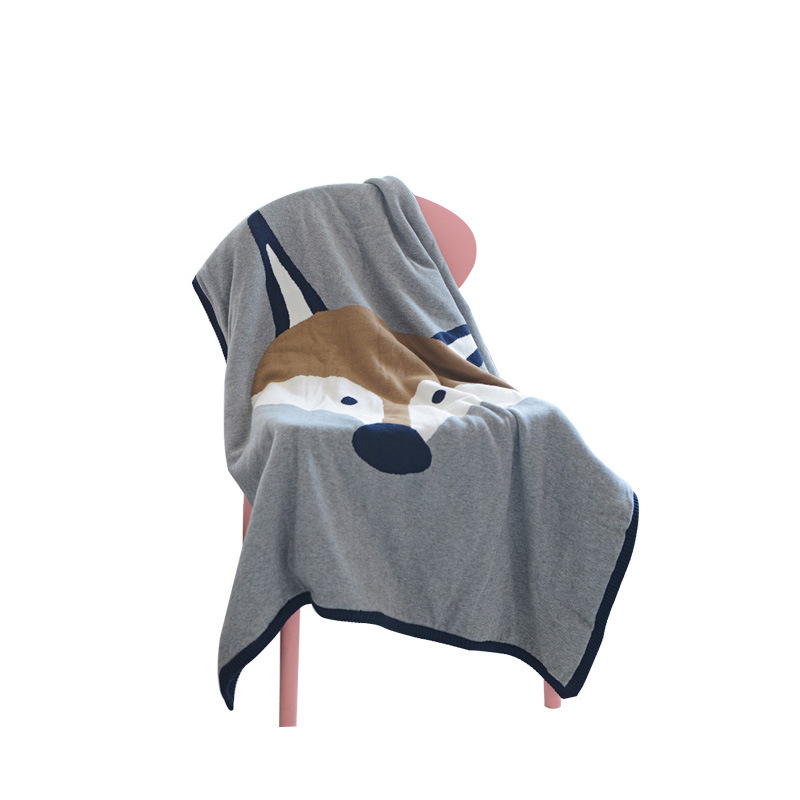 ins爆款加厚重工婴儿针织毯子两面提花狐狸兔子宝宝盖毯空调毯