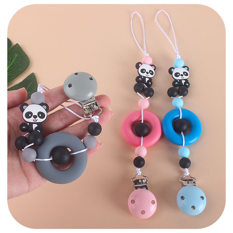 DIY bebé chupete anillo de goma Panda de silicona perlas Cadena de pezón cadena anti-caída AliExpress Amazon Venta caliente