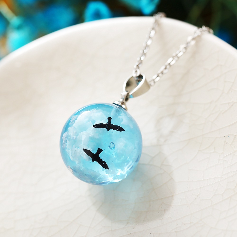 New Blue Sky White Cloud Bird Necklace Retro Simple Clavicle Chain Wholesale display picture 9