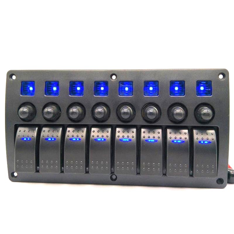 Car 8 panel switch combination 3PIN Single barbel blue/Red light Overload Protector Travel refit switch