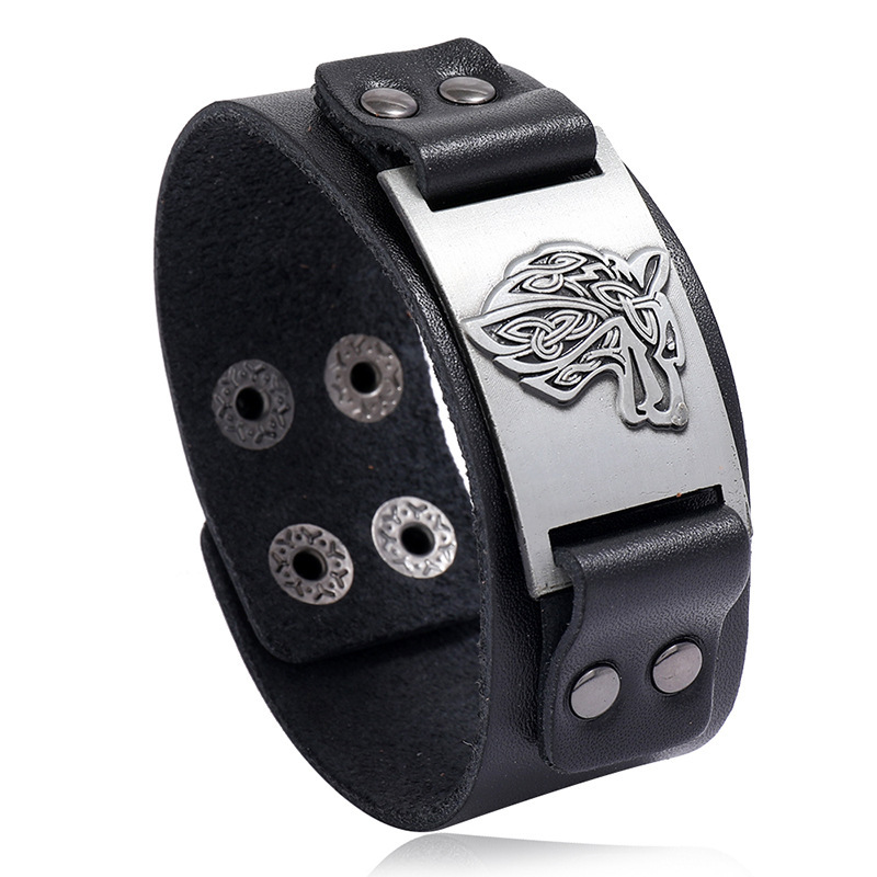 Factory direct new Nordic Viking cowhide bracelet Celtic wolf head men's bracelet cross-border explosive jewelry Factory direct new Nordic Viking cowhide bracelet Celtic wolf head men's bracelet cross-border explosive jewelry