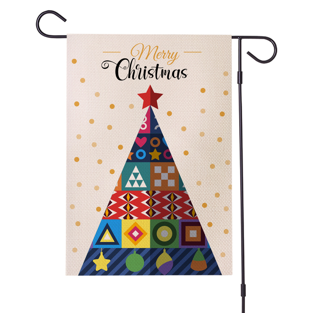 跨境热销圣诞系列防水加厚亚麻花园旗双面庭院节日旗支持来图定制