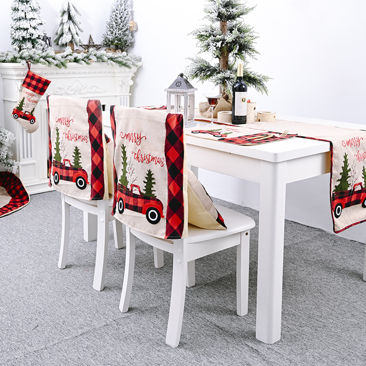 Décorations de Noël Plaid Voiture Arbre de Noël Housse de chaise Housse de tabouret Housse de chaise décorative créative pour la maison_voghion.com