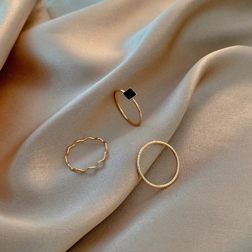 Korean fashion personality combination ring for women ins cold style niche design joint ring black zircon index finger tail ring