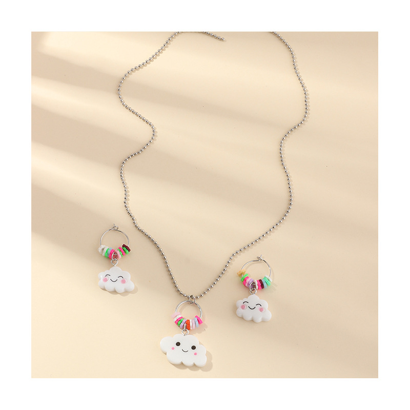 Hot Sale Children Cute Soft Ceramic Cartoon Colorful Smile Cloud Earrings Set Wholesale display picture 4