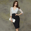 V-neck sexy lace tie up patchwork slit wrap buttocks dress