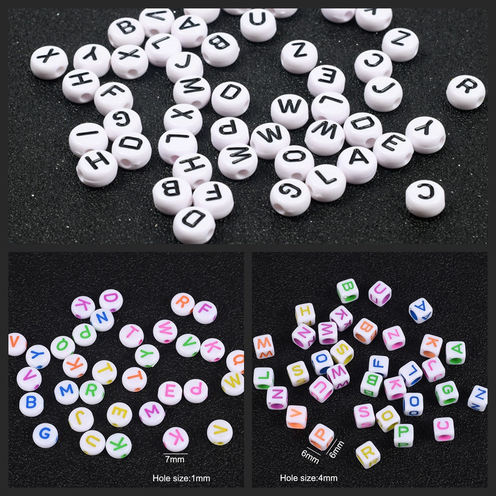 white acrylic beads with letters