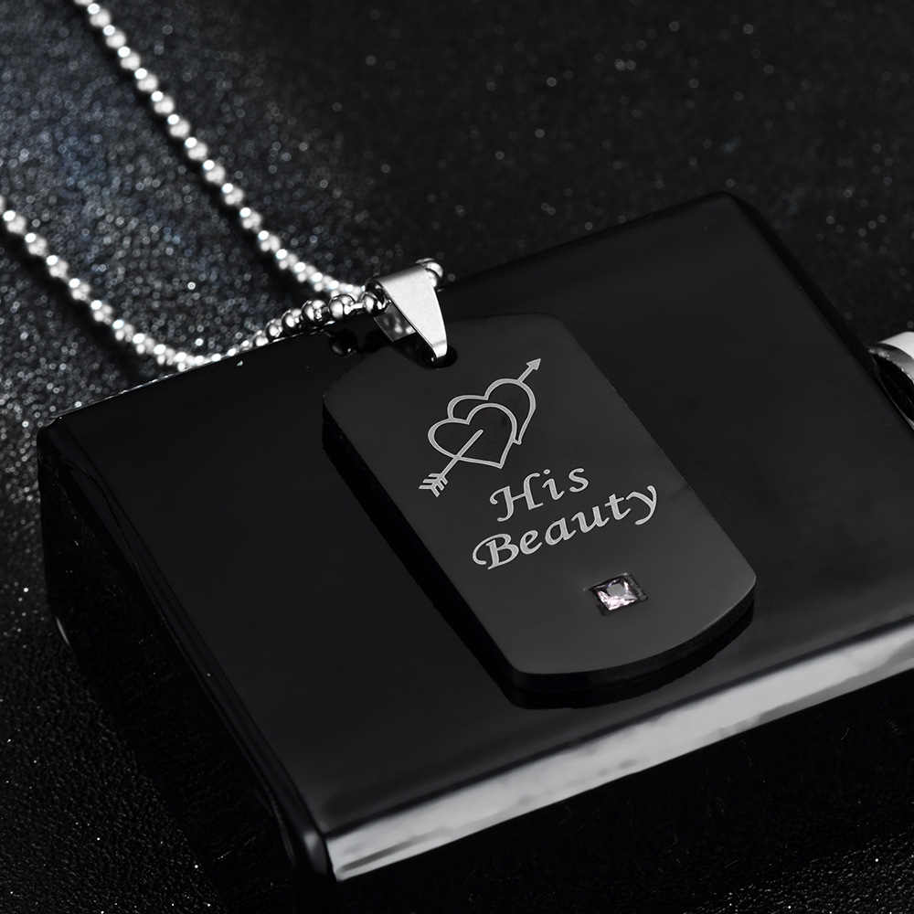 Black One Arrow Through The Heart Her Beast His Beauty Couple Diamond Tag Necklace Wholesale display picture 12