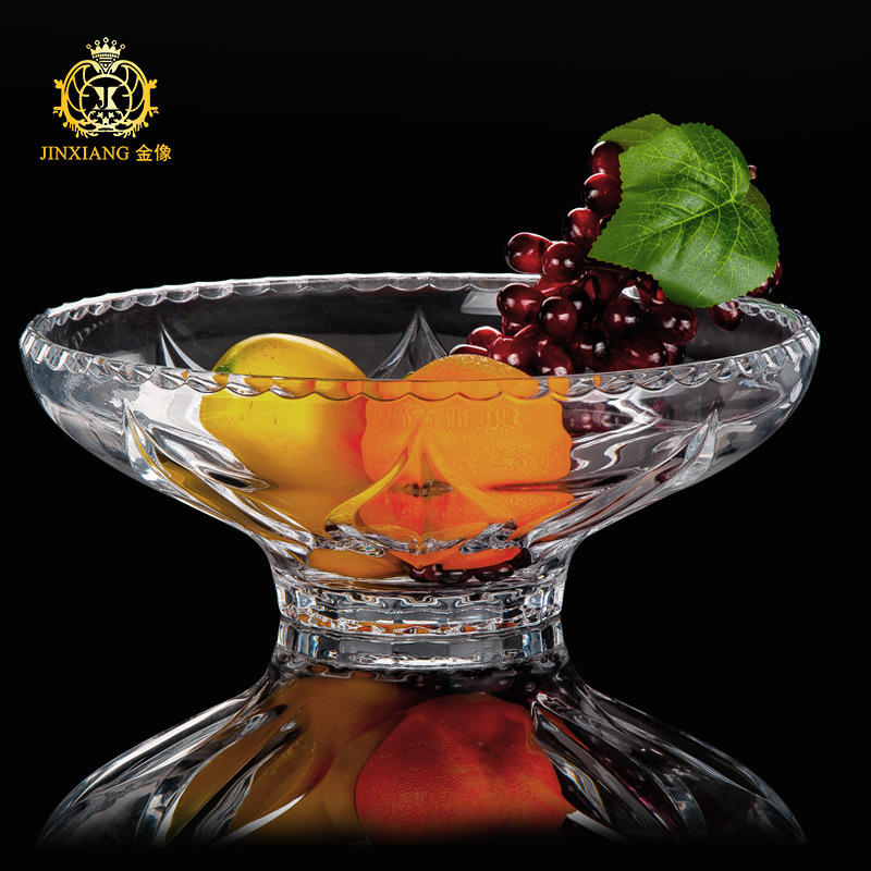 新款跨境捷克透明水晶水果盘平盘高脚果盆托盘供品盘玻璃果碗盘子