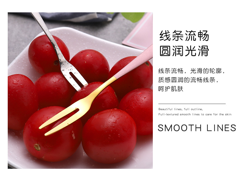 爆款ins网红叉子304不锈钢水果叉蛋糕甜品叉二齿月饼叉西餐水果签-阿里巴巴