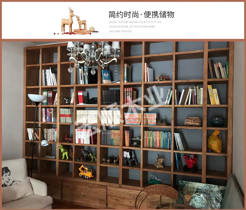 老榆木书架松木满墙书架全实木落地隔断置物架书柜工厂直销-阿里巴巴