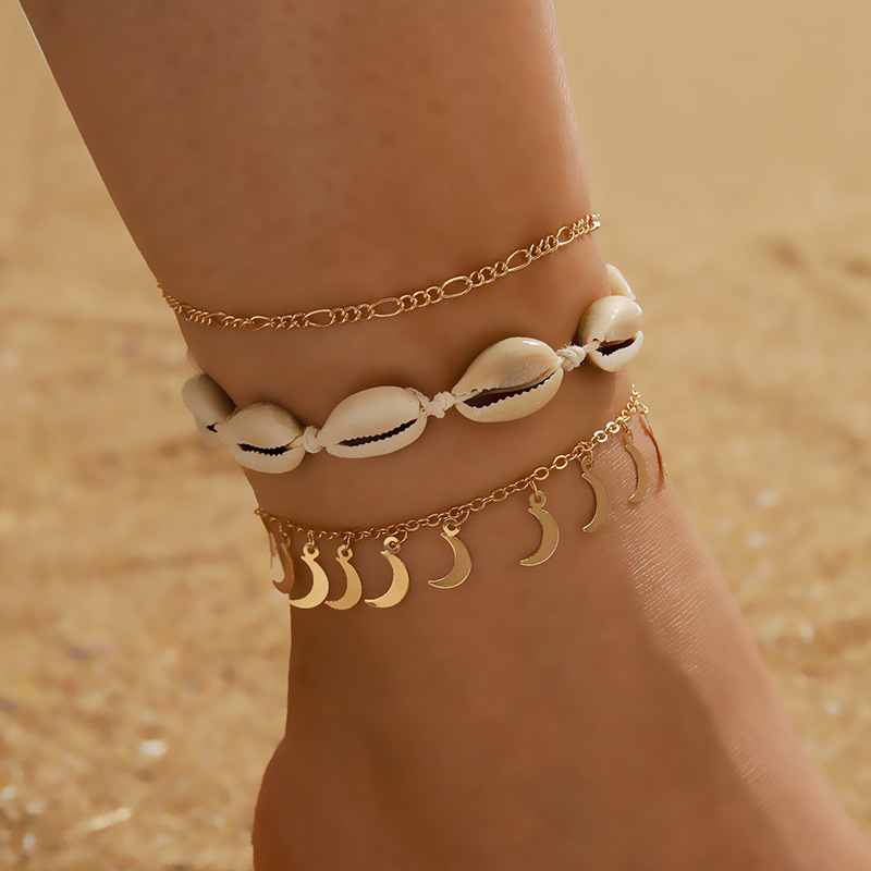 Fashion Creative Butterfly Shell Anklet Simple Moon Disc Pendant Multi-piece Footwear Set display picture 11