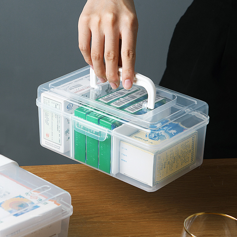 Portable portable transparent medical box seal up drugs Storage box household travel Sub-grid Meet an emergency medicine chest children medicine chest