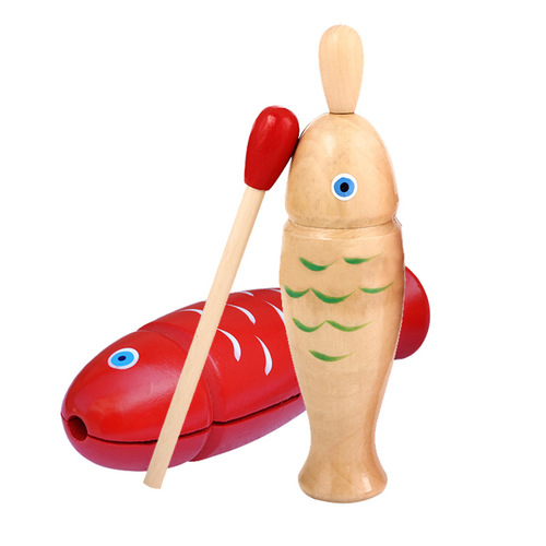 Red wooden fish toy percussion instrument, wooden fish-shaped clapper, children's kindergarten preschool Orff instruments, educational teaching aids