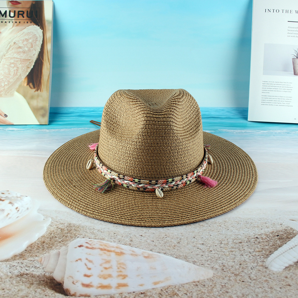 Sombrero de paja de papel británico de las mujeres europeas y americanas sombrero de sol de verano sombrero de Sol de ala plana sombrero de paja de ala grande sombrero de playa al por mayor