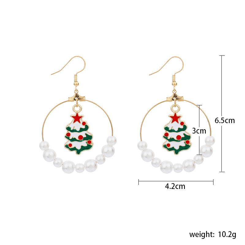 11g Weight Earrings Classification Wedding, Travel, Birthday, Festival Occasion Women'S Gender Green Color Big Circle Pearl Christmas Earrings 无