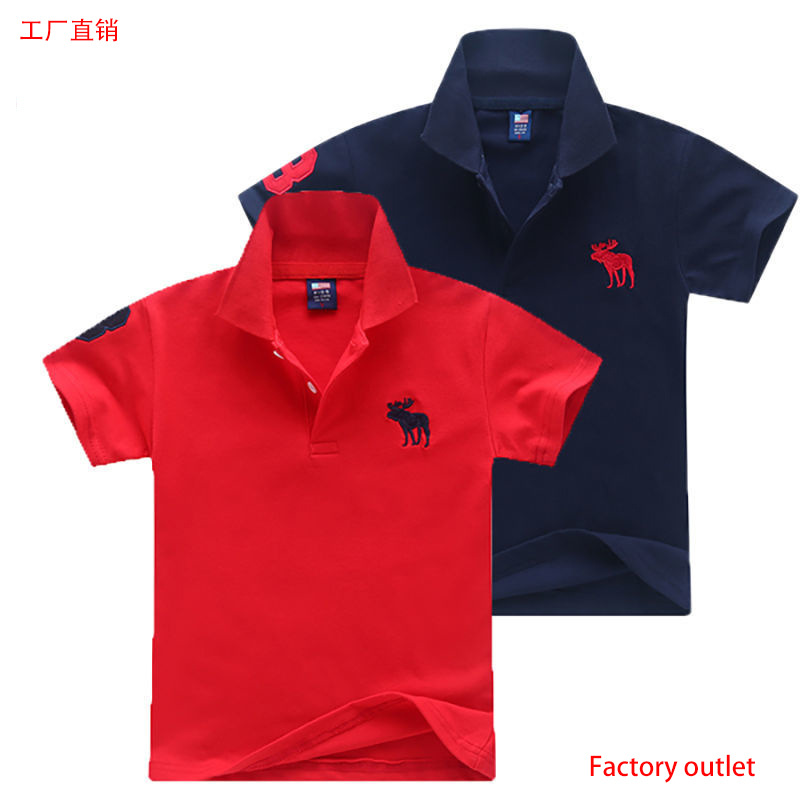 Export trade ins new pattern men and women Solid Embroidery Short sleeved Children's clothing children college Lapel POLO Sweater