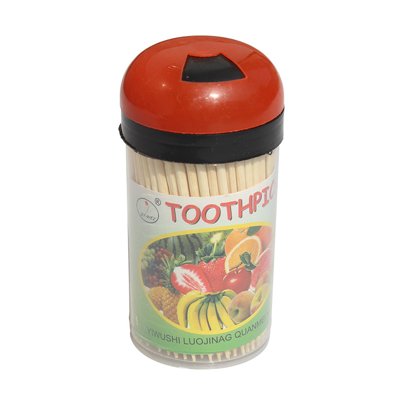 Palillos de Dientes de Bambú Portátiles Tamaño Pequeño en Botella Cilindro Transparente para Viajes
