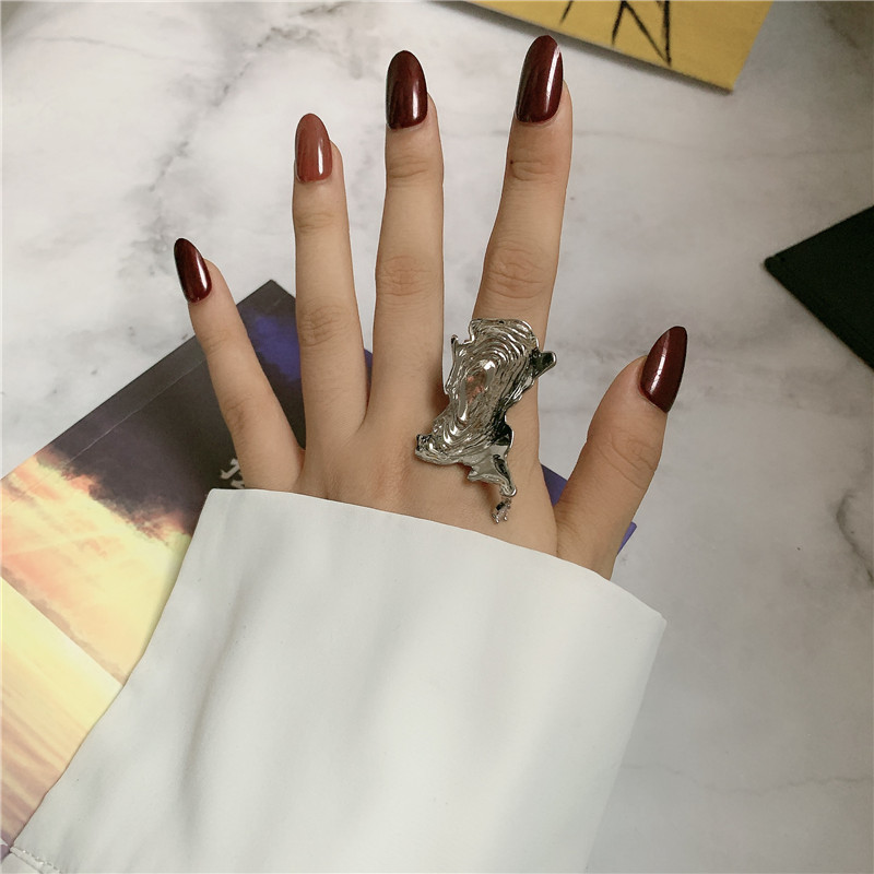 Dark Metal Geometric Irregular Abstract Opening Ring Wholesale display picture 4