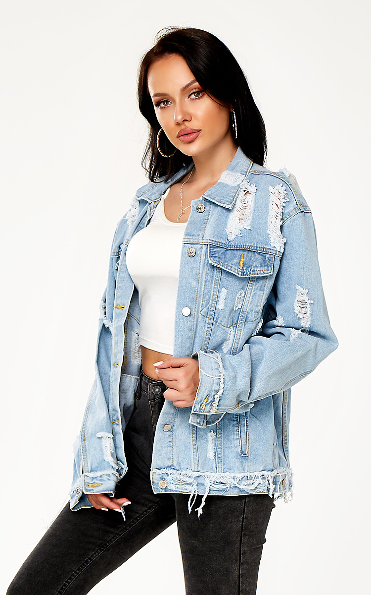 plus size hole loose denim jacket  NSSY9487