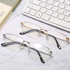 時尚新款潮流男士半框近視眼鏡金屬簡約防藍光平光鏡近視鏡男