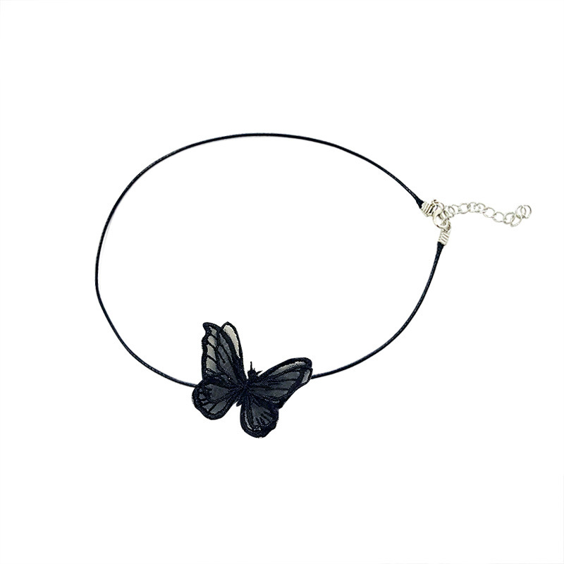 Butterfly Cotton Choker Neck Chain Collar Short Butterfly Necklace Clavicle Chain Jewelry display picture 2